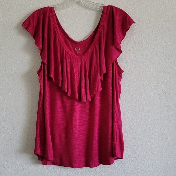 A.N.A. Tank Top Sleeveless Ruffled Blouse Loose Fit Size Large Fuchsia Pink - Picture 1 of 7